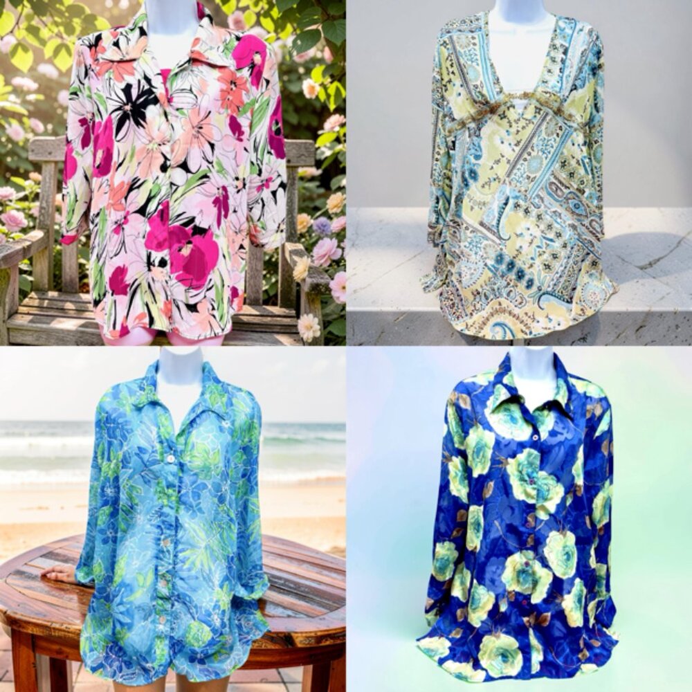 4 Blouses Size X 1X: Gloria Lance-Notation-Maggie Barn-MIXIT Long Sleeve(#56